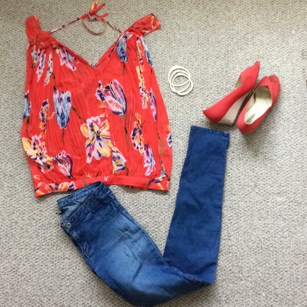 Free People Floral tank top shell blouse